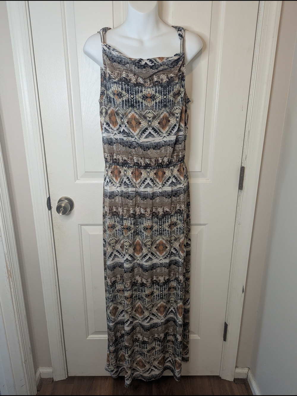 Mlle Gabrielle Women's Geometrical Pattern Cowl Neck Maxi Dress Multi Sz Med